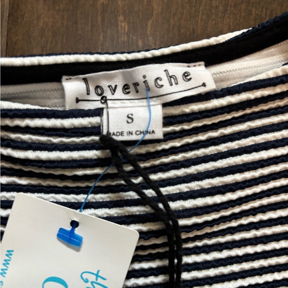 NWT Love Riche Navy Blue and White Striped Mini Dress - Picture 2 of 8